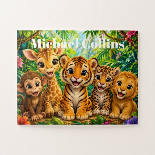 Aangepaste naam baby jungle dieren legpuzzel (Horizontaal)