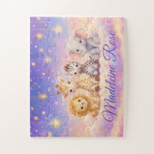Aangepaste naam Baby Leeuw Giraffe Zebra en Olifan Legpuzzel (Verticaal)