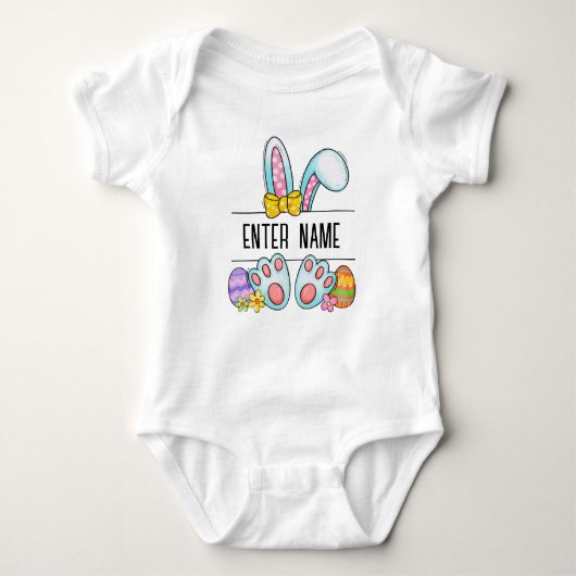 Aangepaste Naam Baby Meisje Bunny Monogram Romper (Voorkant)