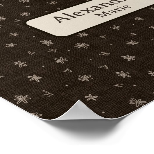 Aangepaste naam baby Moody landelijk bruin kinderk Poster (Hoek)