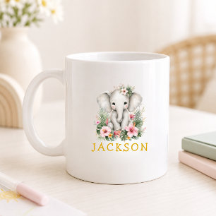 Aangepaste Naam Baby Olifant Safari Jungle Koffiemok