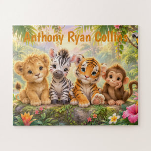 Aangepaste naam baby tropische dieren levendige ju legpuzzel