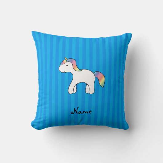 Aangepaste naam baby unicorn blue strepen kussen (Voorkant)