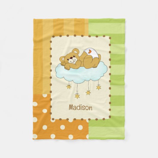 Aangepaste naam babybeer teddybeer fleece deken (Voorkant)