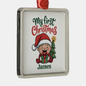 Aangepaste naam baby's eerste kerstfeest metalen ornament (Rechts)