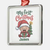 Aangepaste naam baby's eerste kerstfeest metalen ornament (Links)