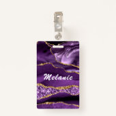 Aangepaste naam badge Agate Paars Violet Gold Glit (Achterkant met clip)