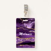 Aangepaste naam badge Agate Paars Violet Gold Glit (Voorkant met clip)