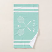 Aangepaste naam Badminton Aqua Blue Stripes Handdoek (Handdoek)