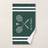 Aangepaste naam Badminton Donkergroene strepen Handdoek (Handdoek)
