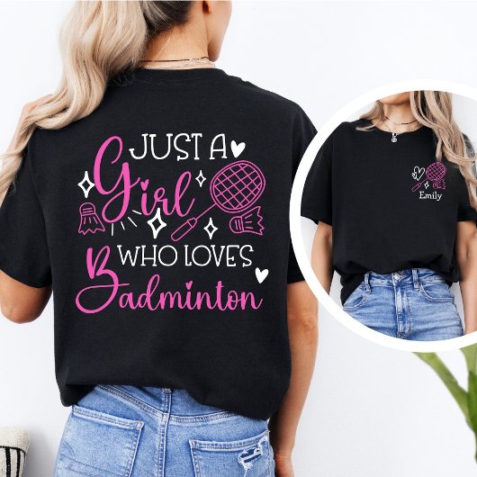 Aangepaste naam badminton meisje dubbelzijdig roze Tri-Blend shirt