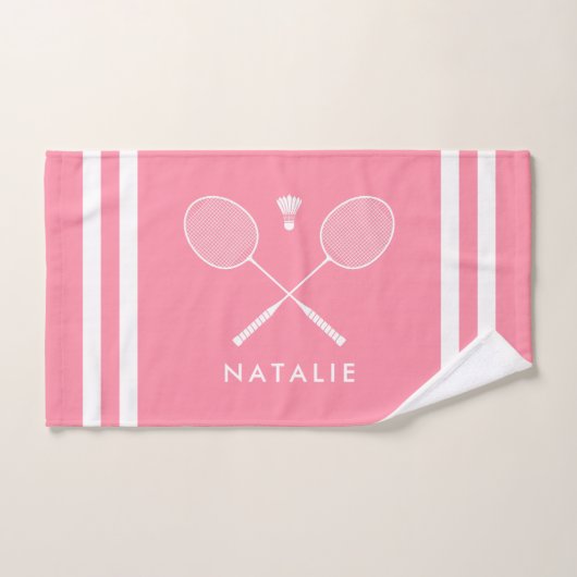 Aangepaste naam Badminton roze strepen Handdoek (Handdoek)