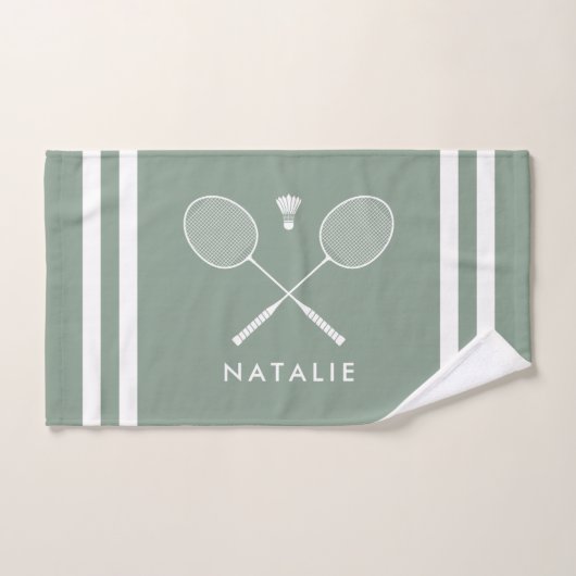 Aangepaste naam Badminton Sage Groene strepen Handdoek (Handdoek)