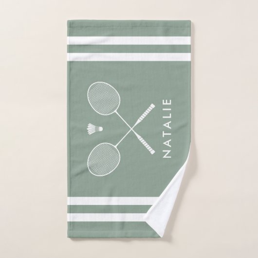 Aangepaste naam Badminton Sage Groene strepen Handdoek (Handdoek)