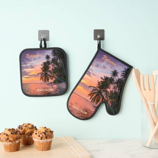 Aangepaste naam Bahama's Sunset Ovenwant & Pannenlap Set (Insitu(Ophanging))
