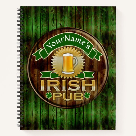 Aangepaste naam balk Irish Pub Sign St Patricks Da Notitieboek (Voorkant)