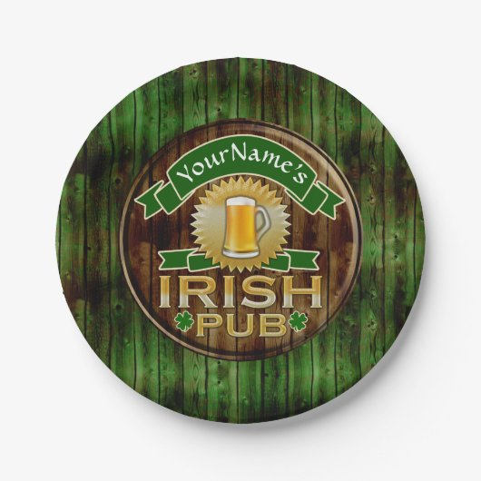 Aangepaste naam balk Irish Pub Sign St Patricks Da Papieren Bordje (Voorkant)