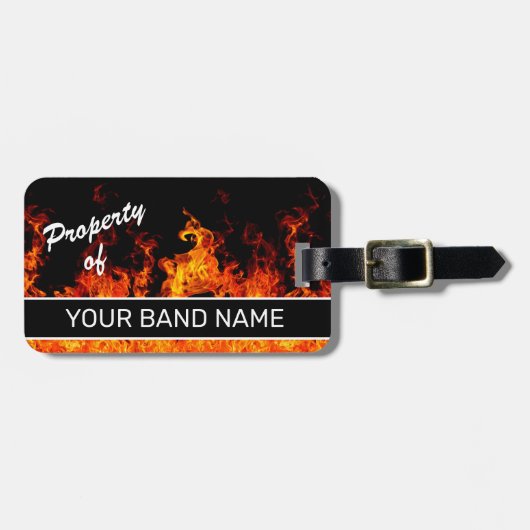 Aangepaste naam: Band Merch Flames Rock & Roll Mus Bagagelabel (Voorkant horizontaal)