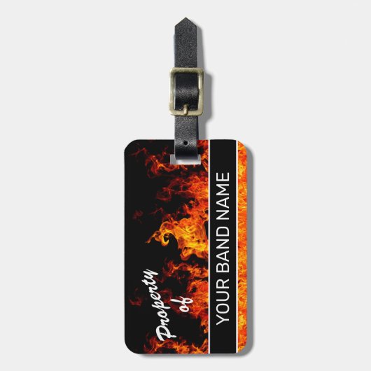 Aangepaste naam: Band Merch Flames Rock & Roll Mus Bagagelabel (Voorkant verticaal)