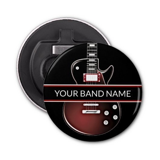 Aangepaste naam band Merch Guitar Rock en Roll Mus Button Flesopener (Voorkant)