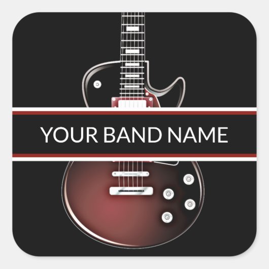 Aangepaste naam band Merch Guitar Rock & Roll Musi Vierkante Sticker (Voorkant)