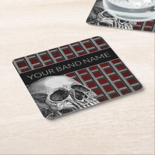 Aangepaste naam: band Merch Rock Skull Metal Music Kartonnen Onderzetters