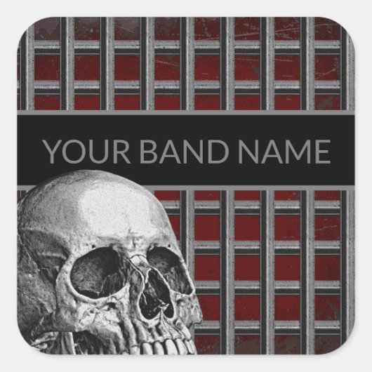 Aangepaste naam band Merch Rock Skull Metal Music Vierkante Sticker (Voorkant)