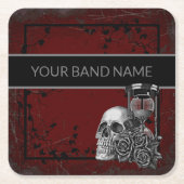 Aangepaste naam band merchandise schedel roos rock kartonnen onderzetters (Voorkant)