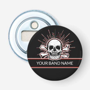 Aangepaste naam Band Skull Botten Rock & Roll Punk Button Flesopener
