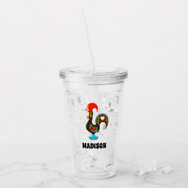 Aangepaste naam Barcelos Portugees Haan Zwart Acryl Drinkbeker