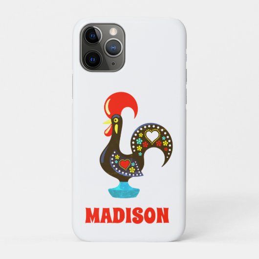 Aangepaste naam Barcelos Portugees Haan Zwart Case-Mate iPhone Case (Achterkant)