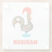 Aangepaste naam Barcelos Portugees Haan Zwart Glazen Onderzetter (Achterkant)