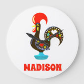 Aangepaste naam Barcelos Portugees Haan Zwart Grote Klok (Voorkant)