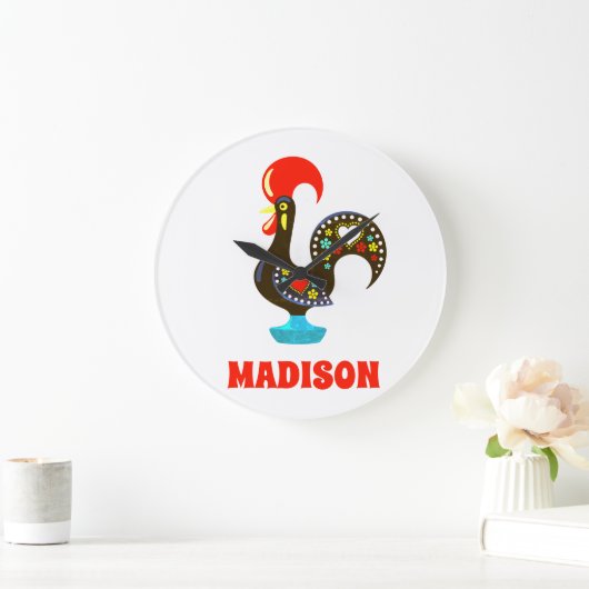 Aangepaste naam Barcelos Portugees Haan Zwart Grote Klok (Huis)