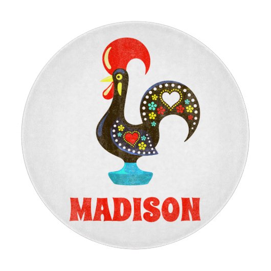 Aangepaste naam Barcelos Portugees Haan Zwart Snijplank (Voorkant)