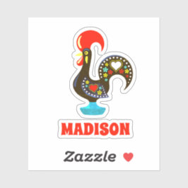 Aangepaste naam Barcelos Portugees Haan Zwart Sticker
