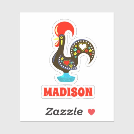 Aangepaste naam Barcelos Portugees Haan Zwart Sticker (Vel)