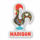 Aangepaste naam Barcelos Portugees Haan Zwart Sticker (Voorkant)