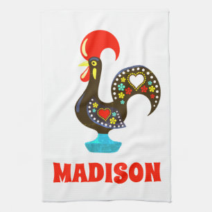 Aangepaste naam Barcelos Portugees Haan Zwart Theedoek