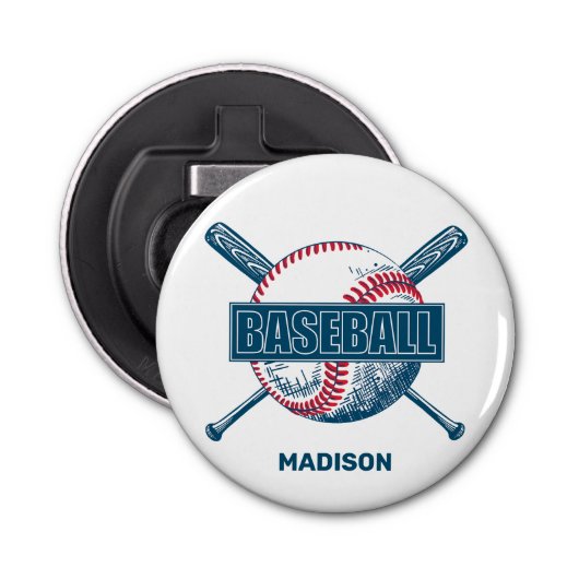 Aangepaste naam Baseball Button Flesopener (Voorkant)