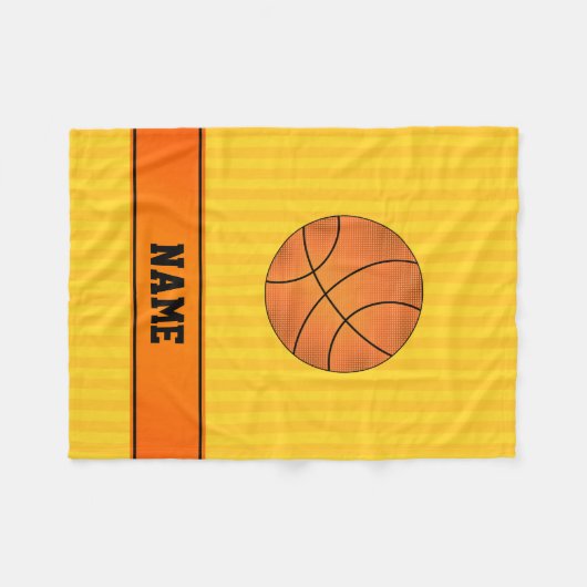 Aangepaste naam basketbal gele strepen fleece deken (Voorkant (Horizontaal))