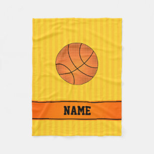 Aangepaste naam basketbal gele strepen fleece deken