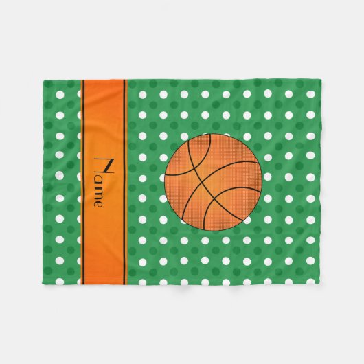 Aangepaste naam basketbal groene witte stippen fleece deken (Voorkant (Horizontaal))