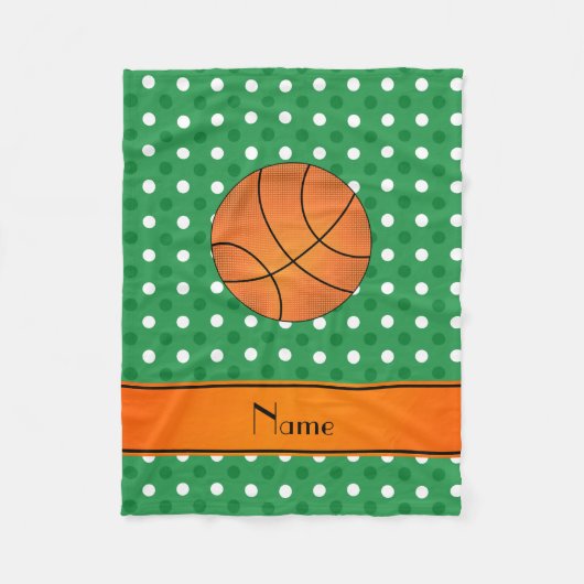 Aangepaste naam basketbal groene witte stippen fleece deken (Voorkant)