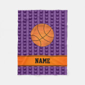 Aangepaste naam basketbal paarse hartenstrepen fleece deken (Voorkant)