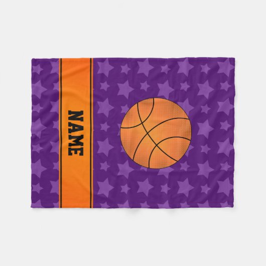 Aangepaste naam basketbal paarse sterren fleece deken (Voorkant (Horizontaal))