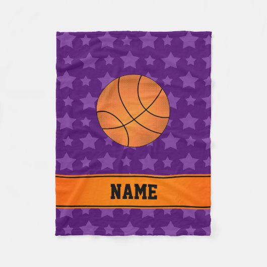 Aangepaste naam basketbal paarse sterren fleece deken (Voorkant)