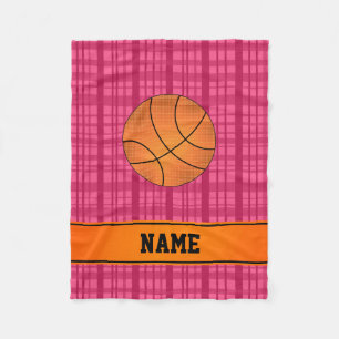 Aangepaste naam basketbal roze plaid fleece deken