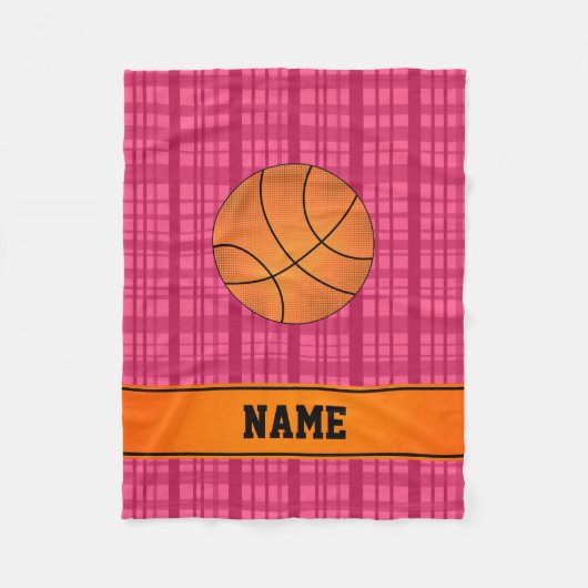 Aangepaste naam basketbal roze plaid fleece deken (Voorkant)