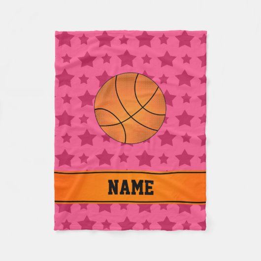 Aangepaste naam basketbal roze sterren fleece deken (Voorkant)
